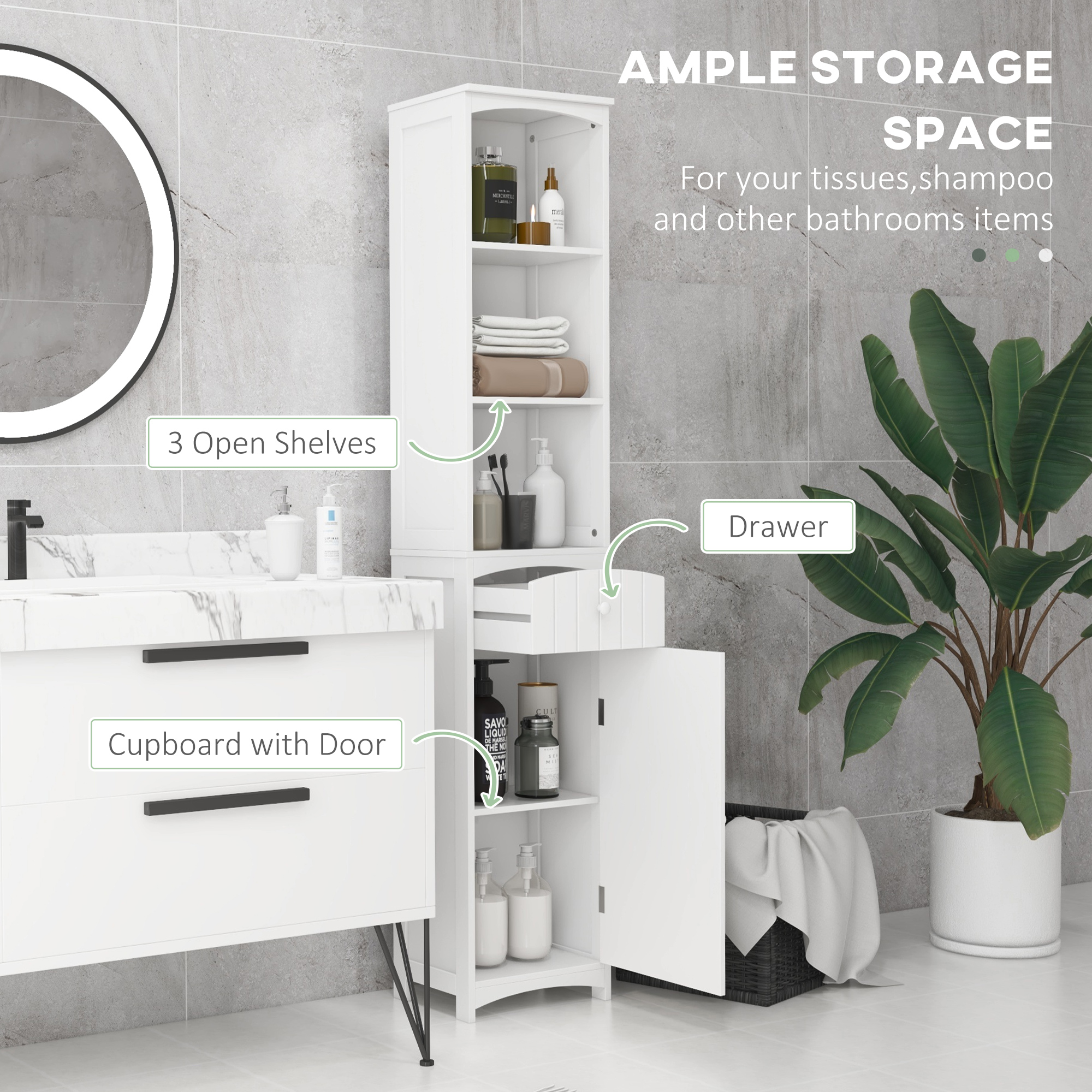 Tall Wooden Bathroom Cabinet Storage Organizer Kitchen Bedroom Decorative - Image 2