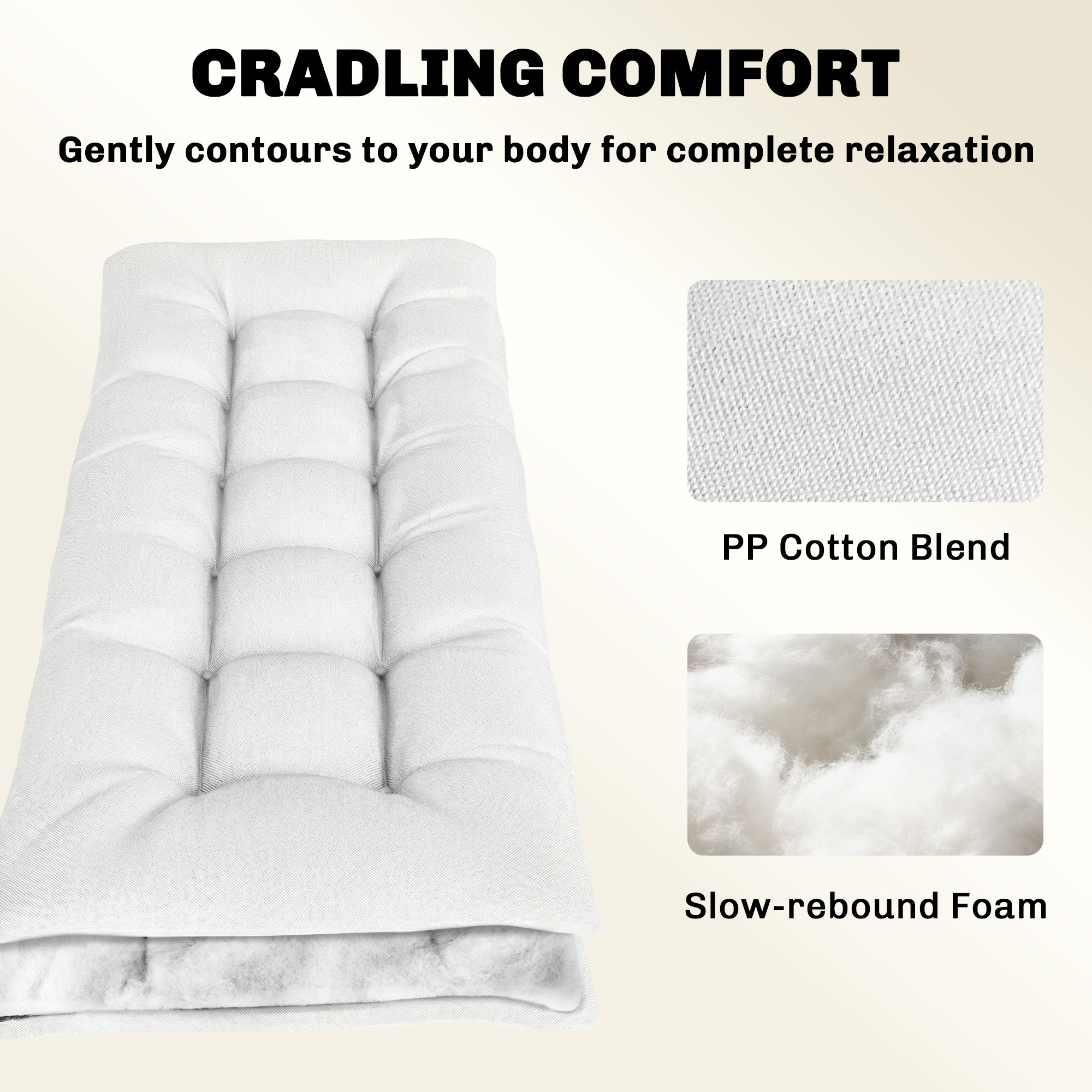Patio Lounge Chair Cushion, UV50+ Chaise Lounge Chair Cushion with Securing Straps for Patio, 78 x 25.6 inch, Cream White - Image 3