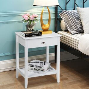 Set of 2 Wooden Bedside Table-White