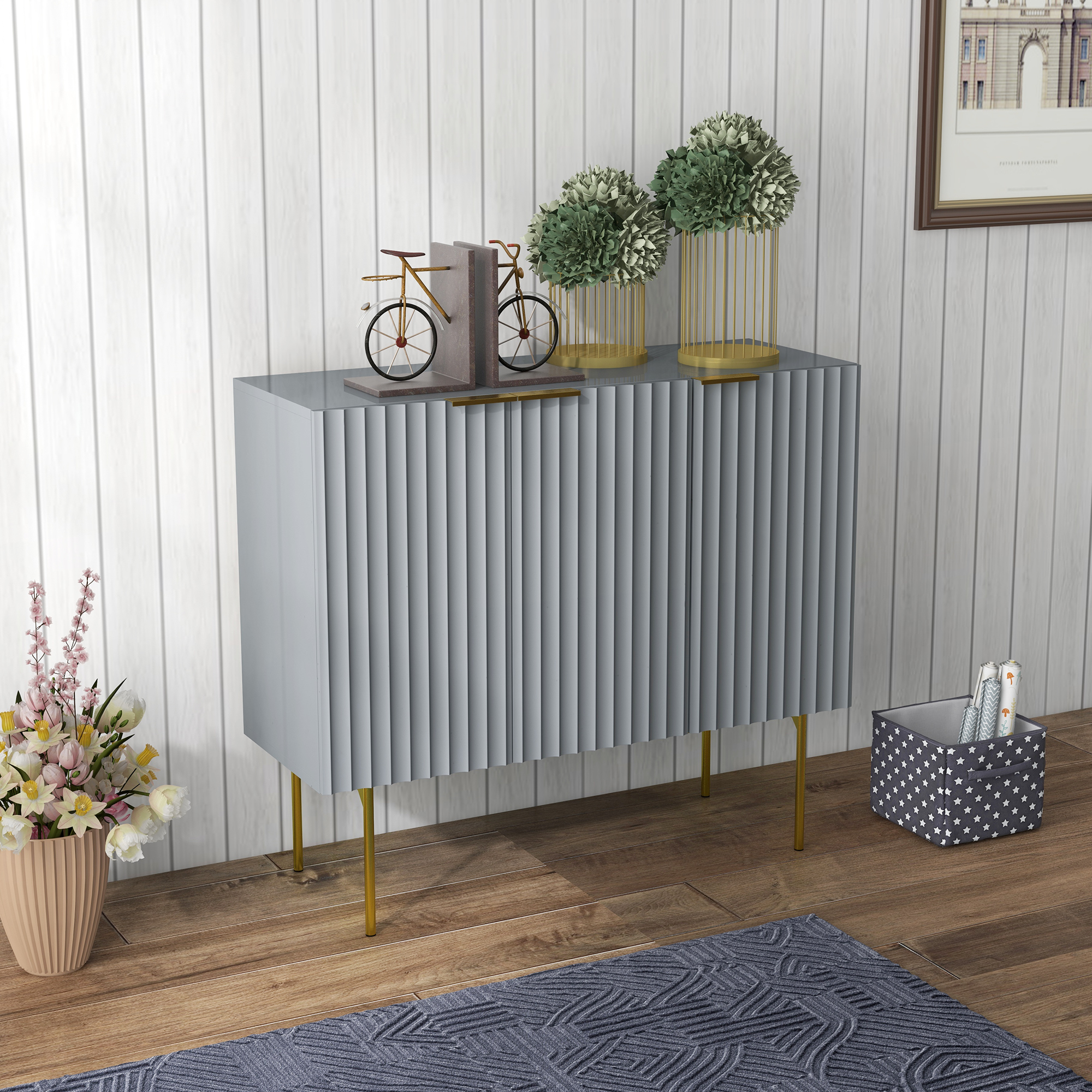 Modern Storage Cabinet Sideboard Buffet Cabinet with Gold Legs for Living Room Dining Room Hallway Grey - Image 6