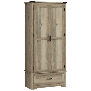 69" Tall Farmhouse Kitchen Pantry Cabinet with 2 Doors, Drawer and Adjustable Shelves, Grey