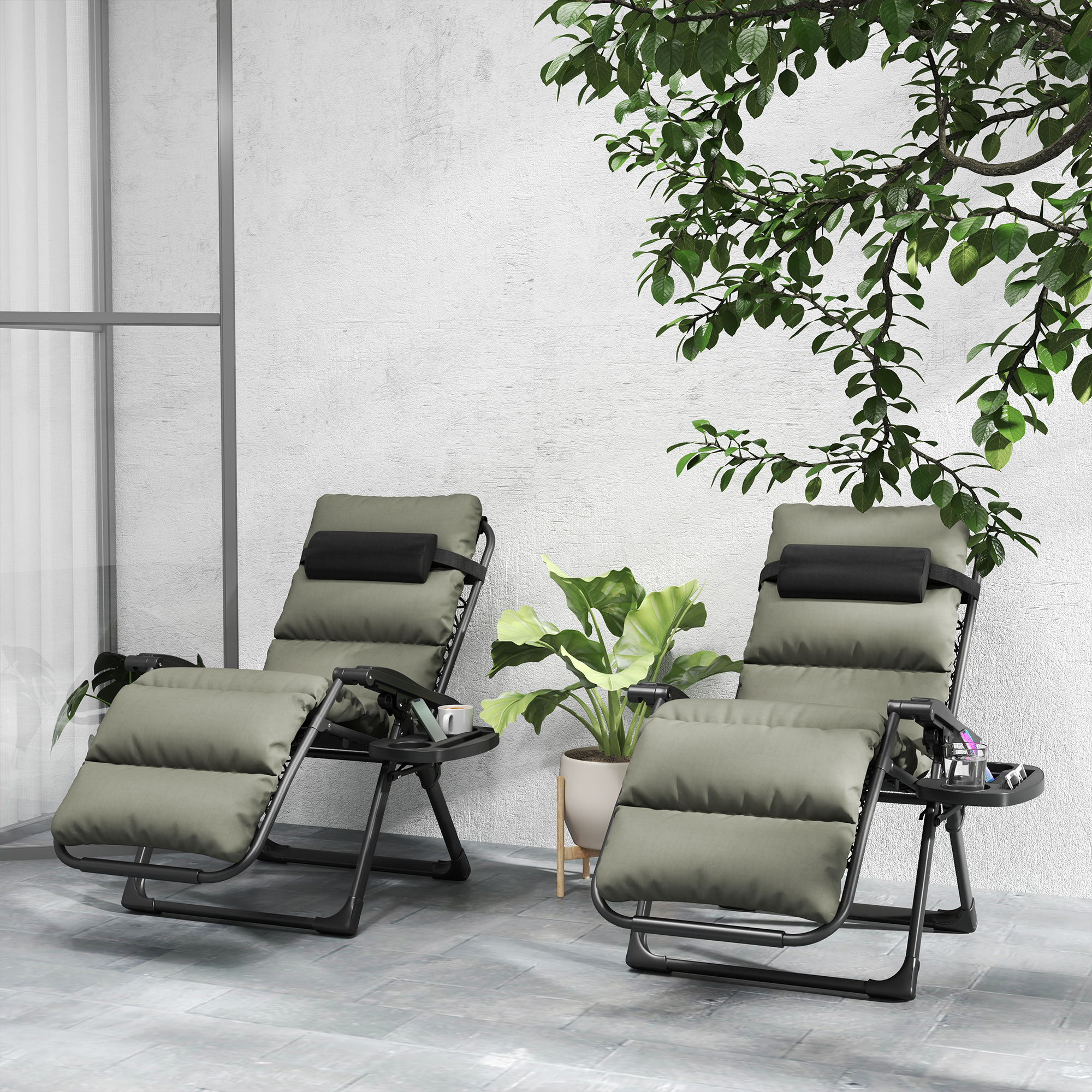 2pcs Reclining Zero Gravity Chair with Adjustable Backrest, Folding Garden Sun Lounger with Removable Cushion, Grey - Image 6