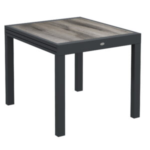 Extendable Dining Table, Rectangular Patio Outdoor Table with Aluminum Frame and Plastic Board Tabletop for Lawn, Grey