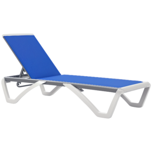 Outdoor Chaise Lounge Chair, Patio Aluminum Tanning Chair with 5-Level Adjustable Back, Portable Wheels, Breathable Mesh Fabric, for Pool, Deck,  Garden, Blue
