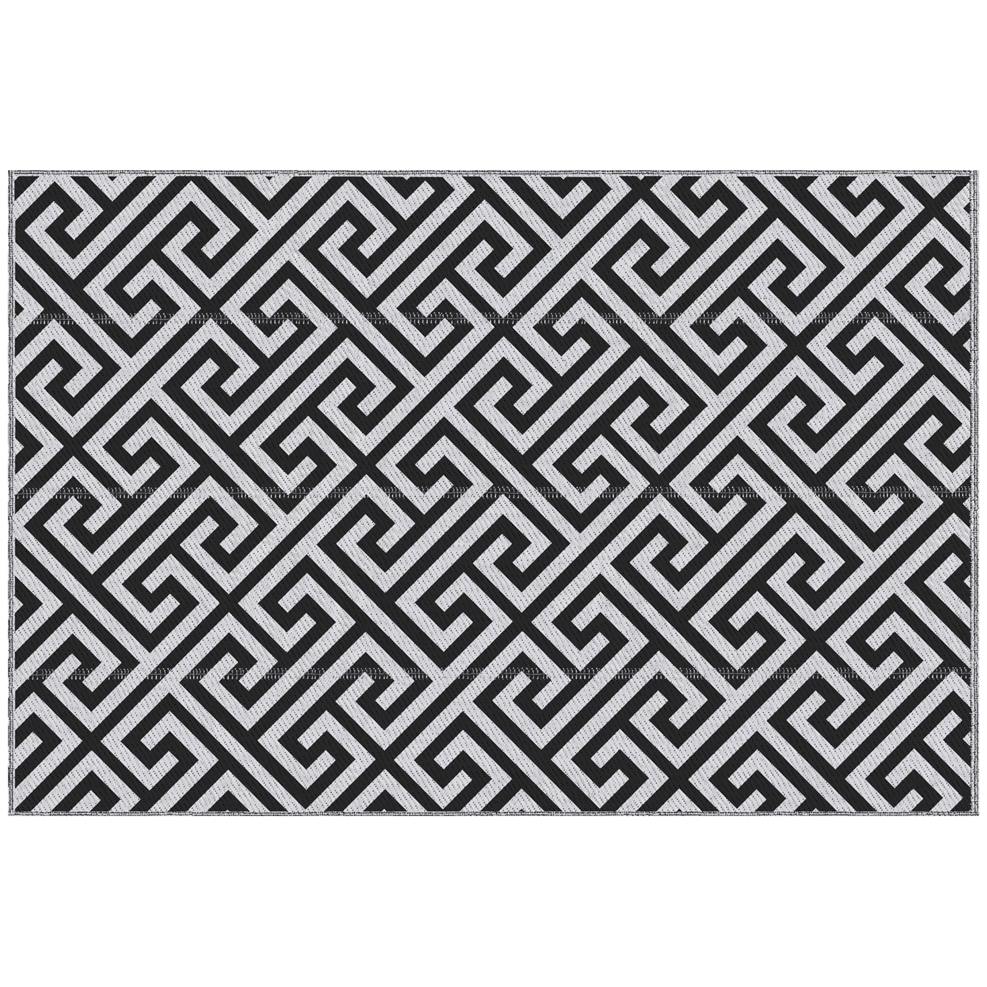 Reversible Outdoor RV Rug, Patio Floor Mat, 5' x 8' Plastic Straw Rug for Backyard, Deck, Beach, Camping, Black & White