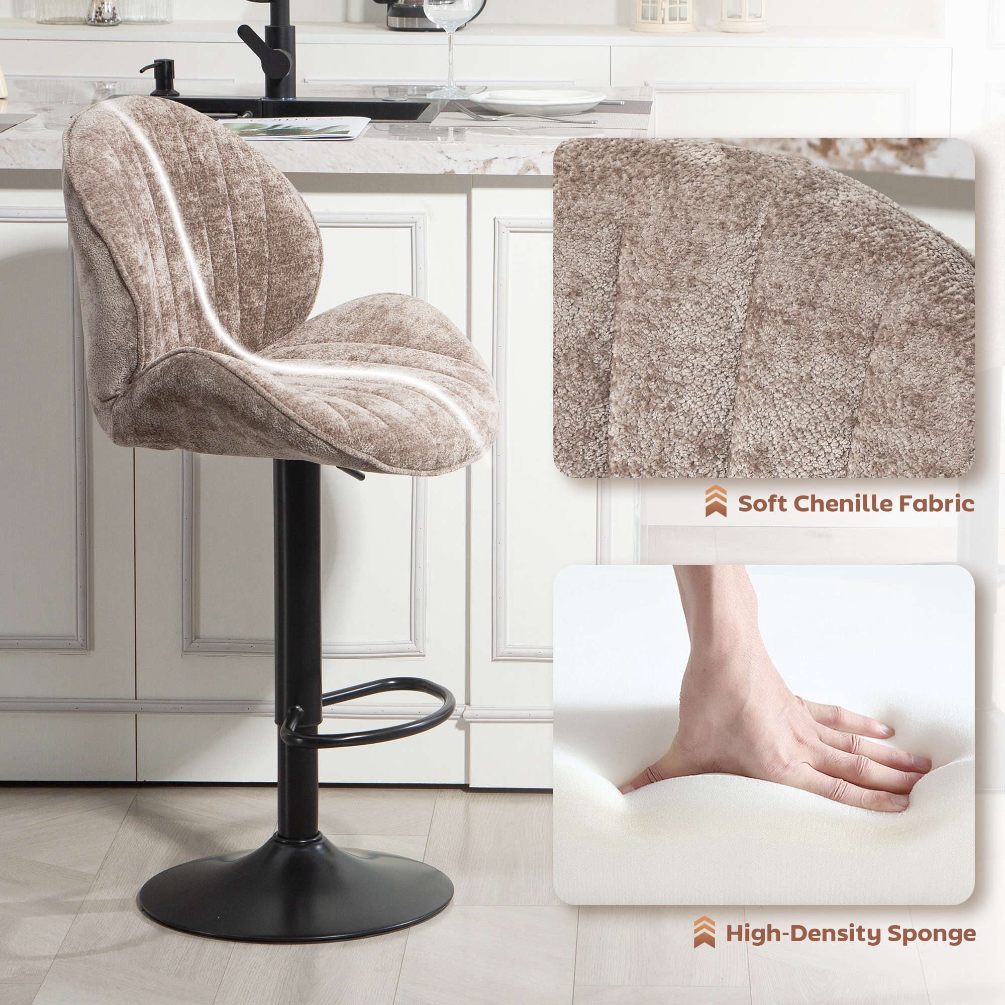 Bar Stools Set of 2, Swivel Barstools with Back, Adjustable Height and Footrest for Kitchen Island, Dining Room, Brown - Image 5