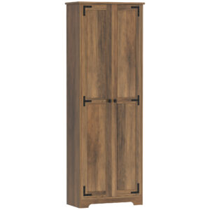 67" Farmhouse Pantry Cabinet with 2 Doors, Tall Storage Cabinet with Adjustable Shelves, Brown Wood Grain