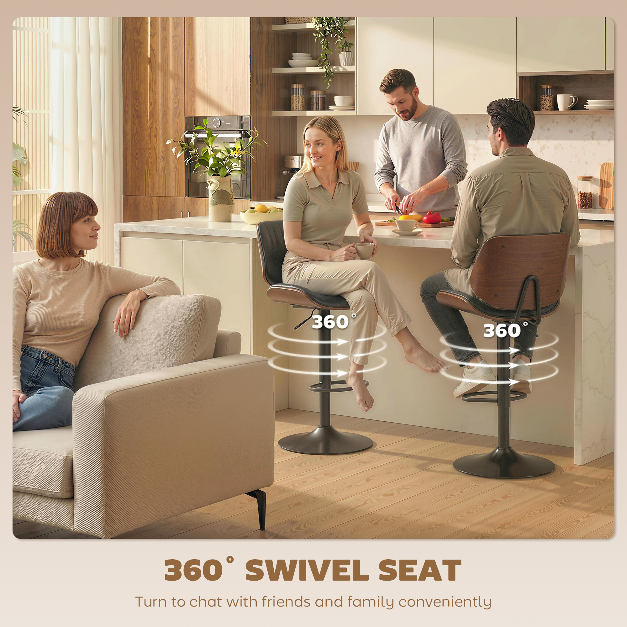 Bar Stools Set of 2, Swivel Counter Height Barstools with Back, Adjustable Height, Black - Image 5