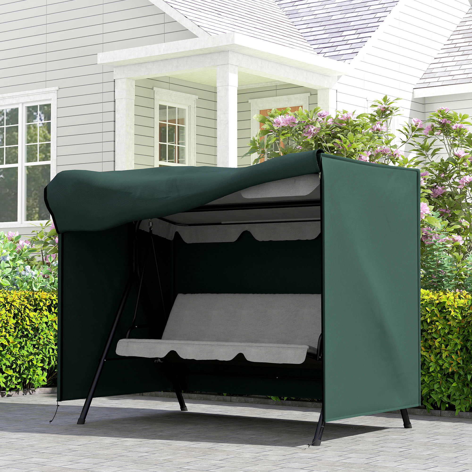 3-Seater Patio Swing Cover, Outdoor Garden Furniture Protection Hammock Glider Cover, 81" x 49" x 65", Dark Green - Image 6