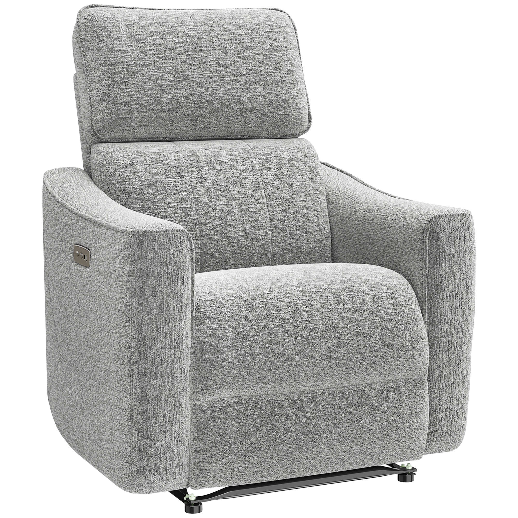 Power Recliner Chair, Chenille Upholstered Recliner Chair with USB Ports, Footrest, Grey