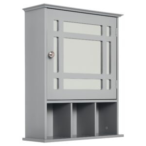 Bathroom Cabinet Wall Mount with Mirror Door 3 Shelf Organizer for Bathroom, Kitchen, Bedroom, Grey