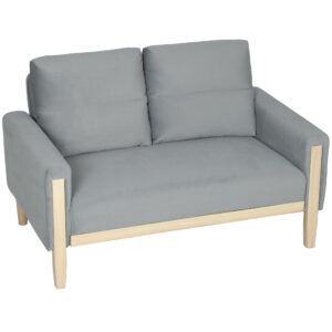53" Loveseat Sofa, Small 2 Seater Couch with Solid Wood Legs, Modern Velvet Sofa for Living Room, Small Spaces, Grey
