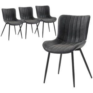 Dining Chairs Set of 4, PU Leather Upholstered Kitchen Chairs with Backrest and Steel Legs, Black