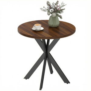 29" Dining Table, Contemporary Round Kitchen Table with Steel Legs, Walnut