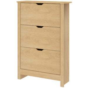 Shoe Storage Cabinet with 3 Flip Drawers and Adjustable Shelves for 12-18 Pairs of Shoes, Natural Wood