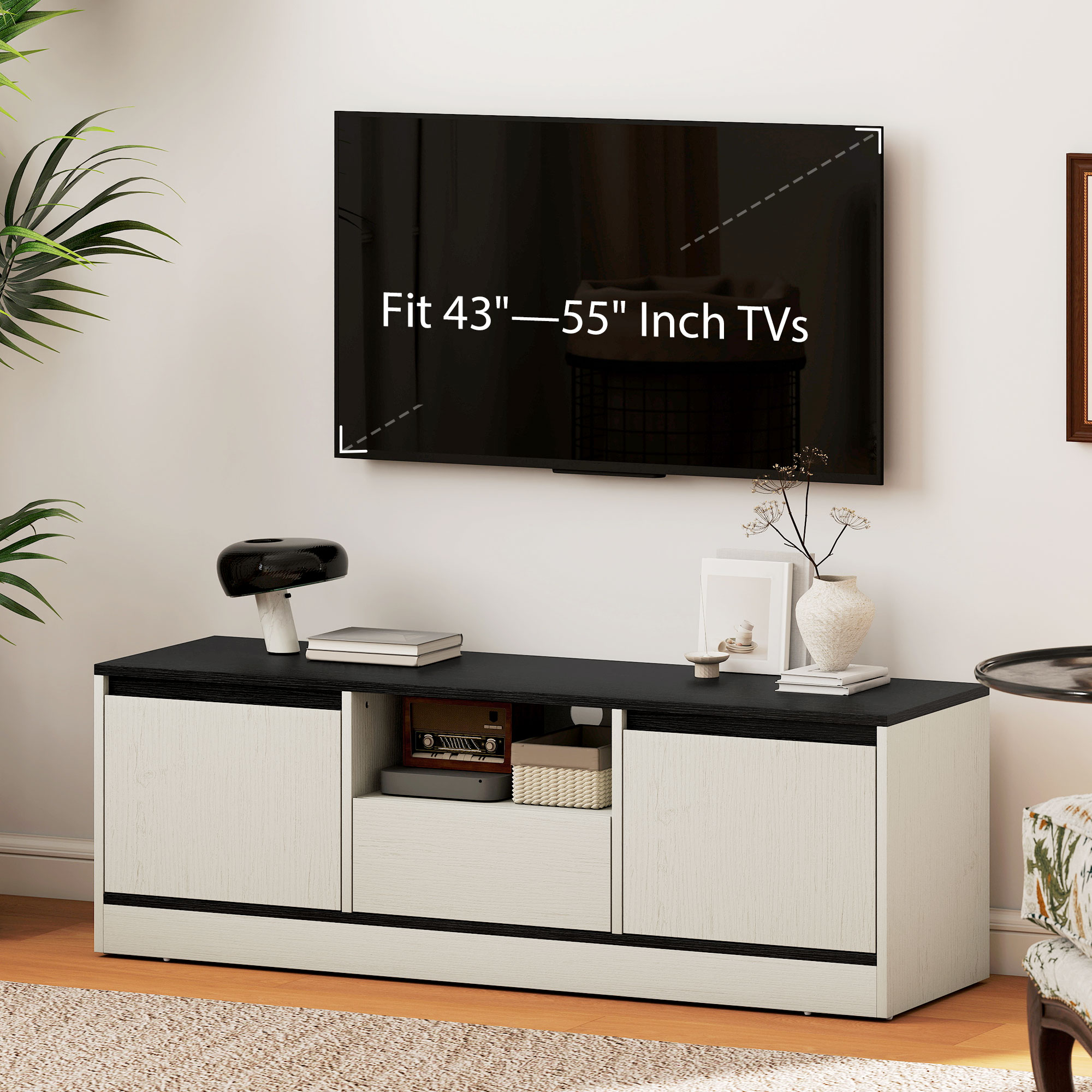 TV Stand for 43-55 Inch TV, Entertainment Center w/ Cabinets, Shelf, Drawer and Cable Management for Living Room, White - Image 4