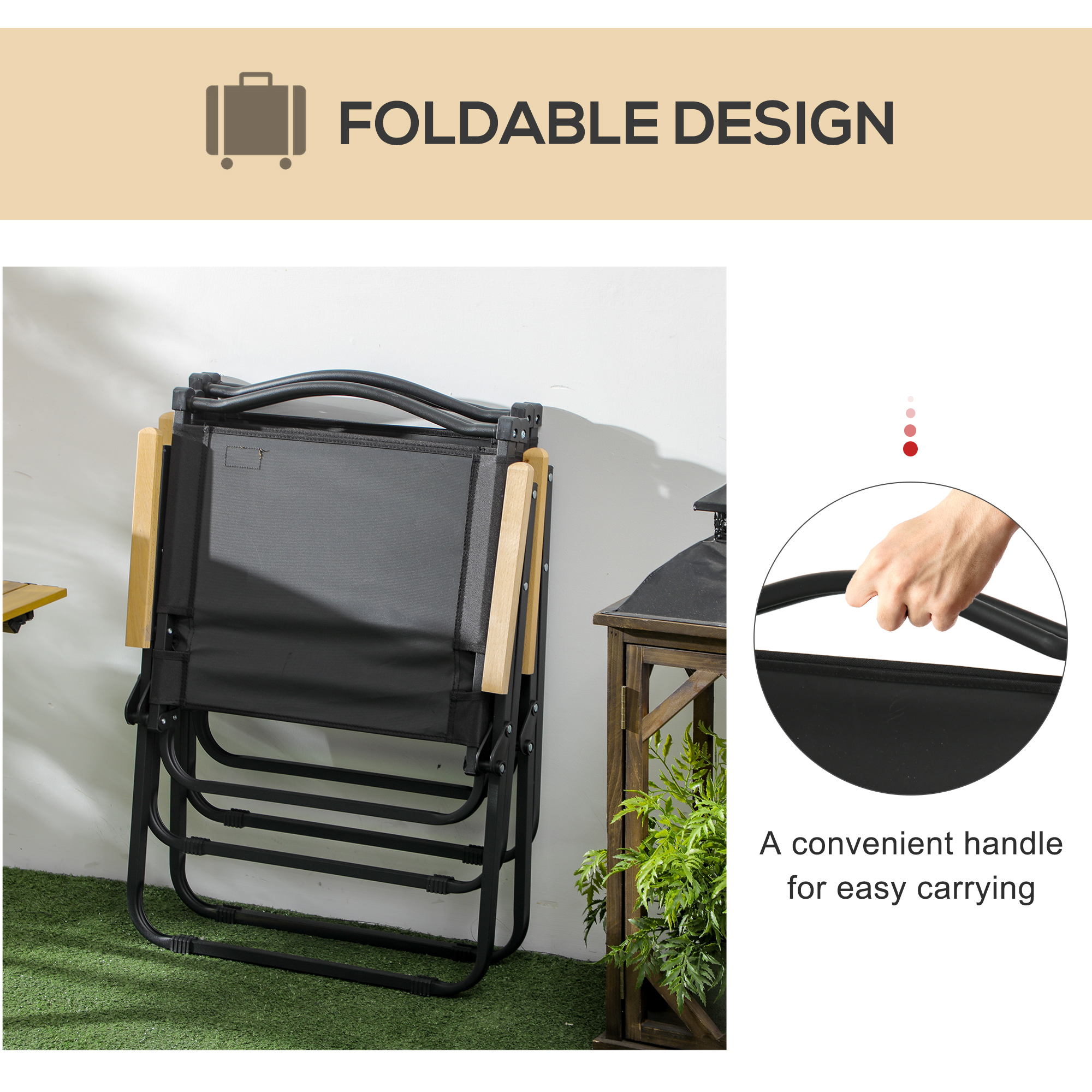 Camping Chair, Lightweight Folding Chair, Portable Armchair, Excellent for Festivals, Fishing, Black - Image 3