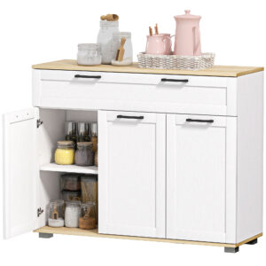 Sideboard Buffet Cabinet, Modern 40" Coffee Bar Cabinet with Wide Drawer, 3 Doors and 2 Adjustable Shelves, White