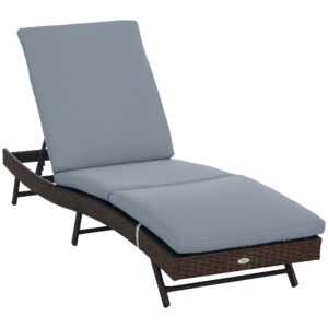 Wicker Patio Lounger, Outdoor S Shape Recliners Lounge Chair w/ 5-Level Adjustable Backrest, Soft Padded Cushion for Outdoor Use, Grey