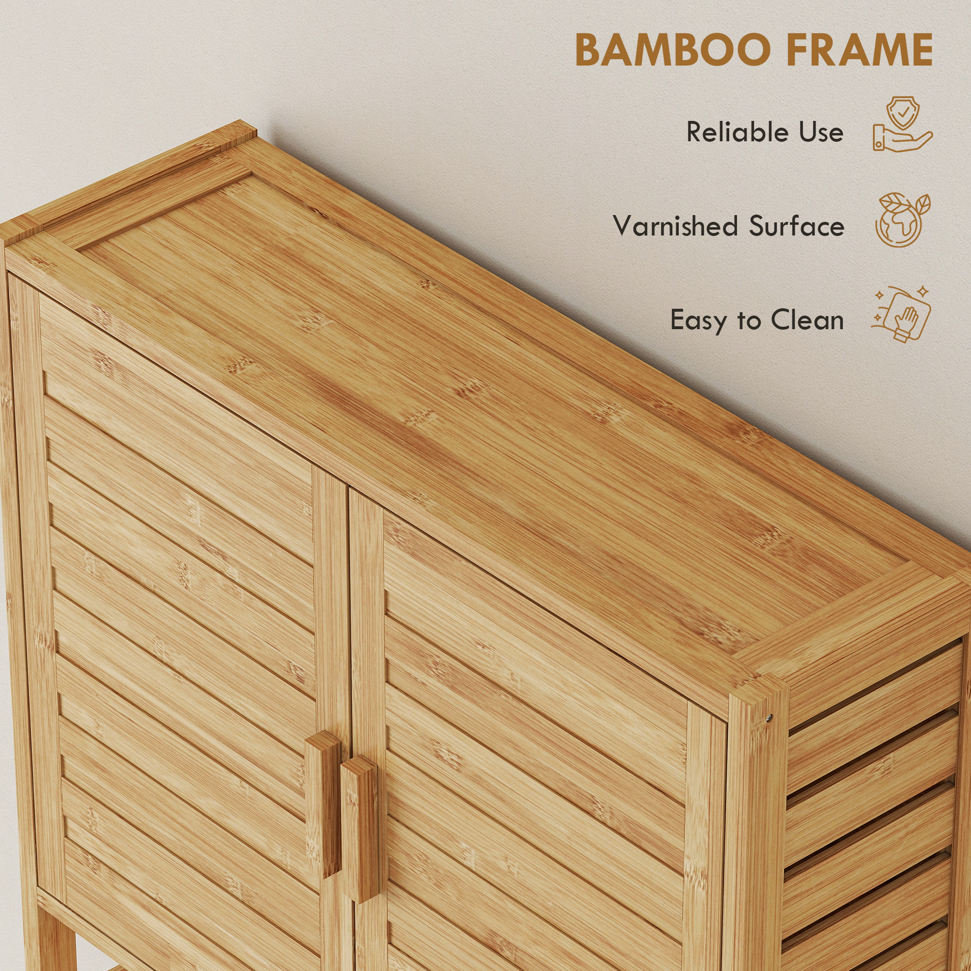 Over the Toilet Cabinet, Bathroom Organizer with 2 Doors, Open Compartment and Adjustable Shelf, Natural Wood Finish - Image 4