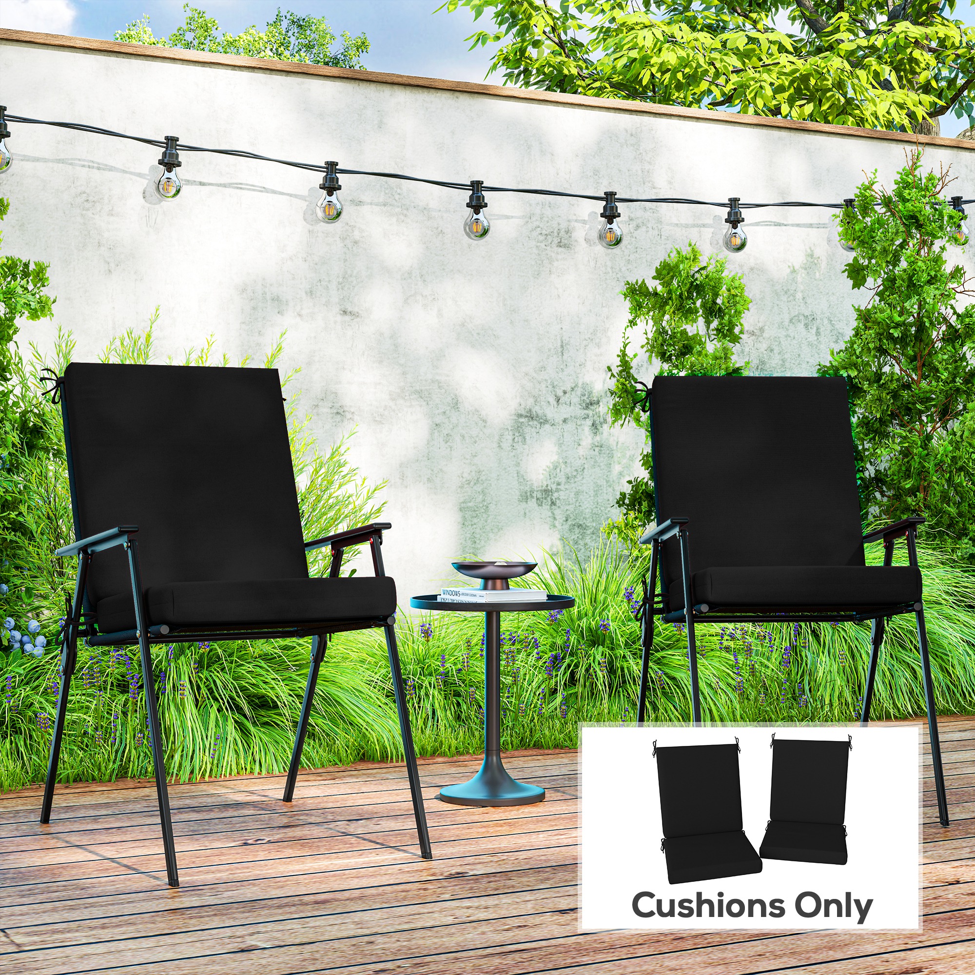 Outdoor Cushions Set of 2 for Dining Chairs, Outdoor Seat Cushions with Back, Fade-Resistant Yarn-Dyed Polyester, Black - Image 6