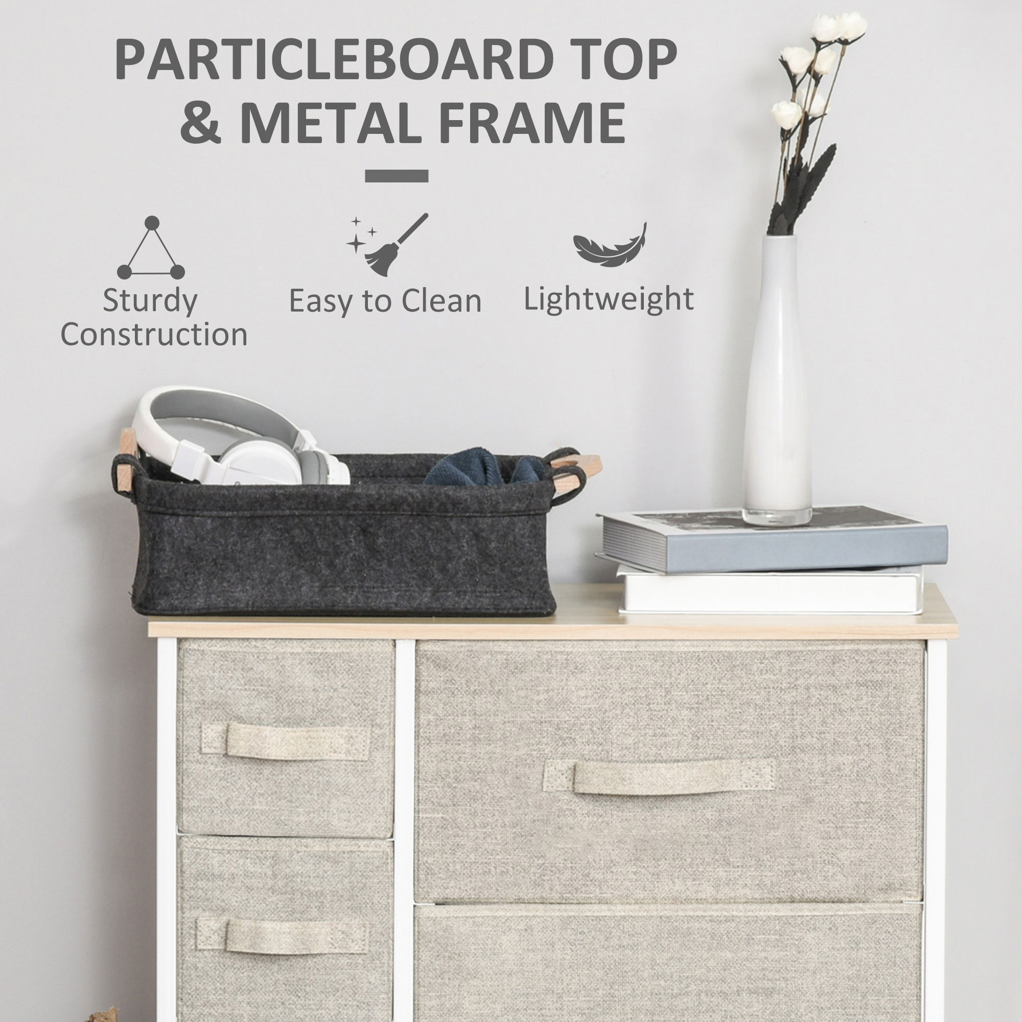 Dresser with 7 Drawers, Chest of Drawers with Metal Frame, Fabric Dresser for Living Room, Light Grey - Image 4