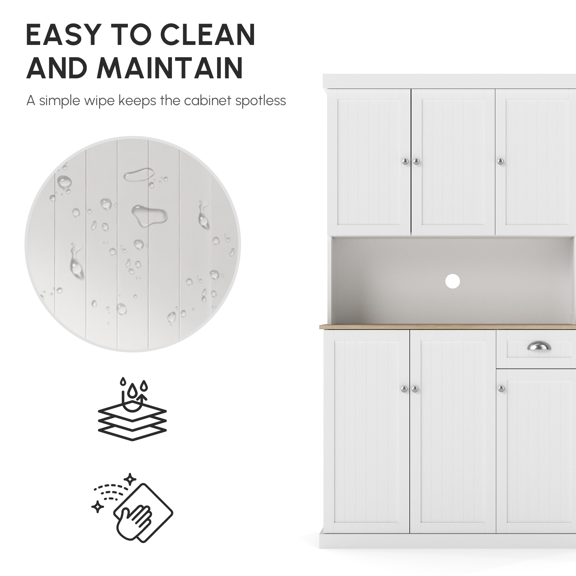71" Kitchen Pantry Buffet with Hutch Storage Cabinet Microwave Oven Stand with Drawer, White, Oak - Image 2