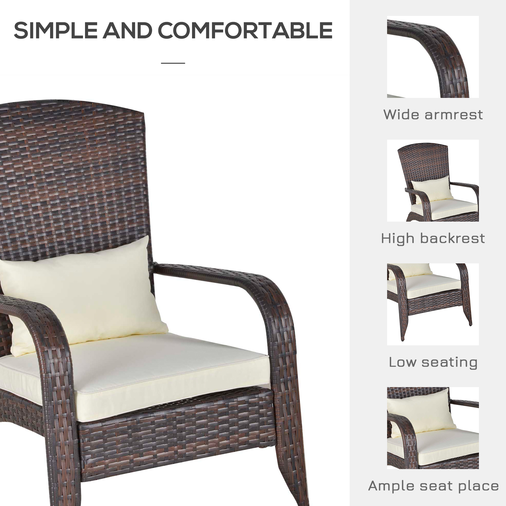 Patio Wicker Adirondack Chair, Outdoor PE Rattan Fire Pit Chair, Muskoka Chair w/ Soft Cushions, Tall Curved Backrest and Comfortable Armrests for Deck Garden, Cream White - Image 3
