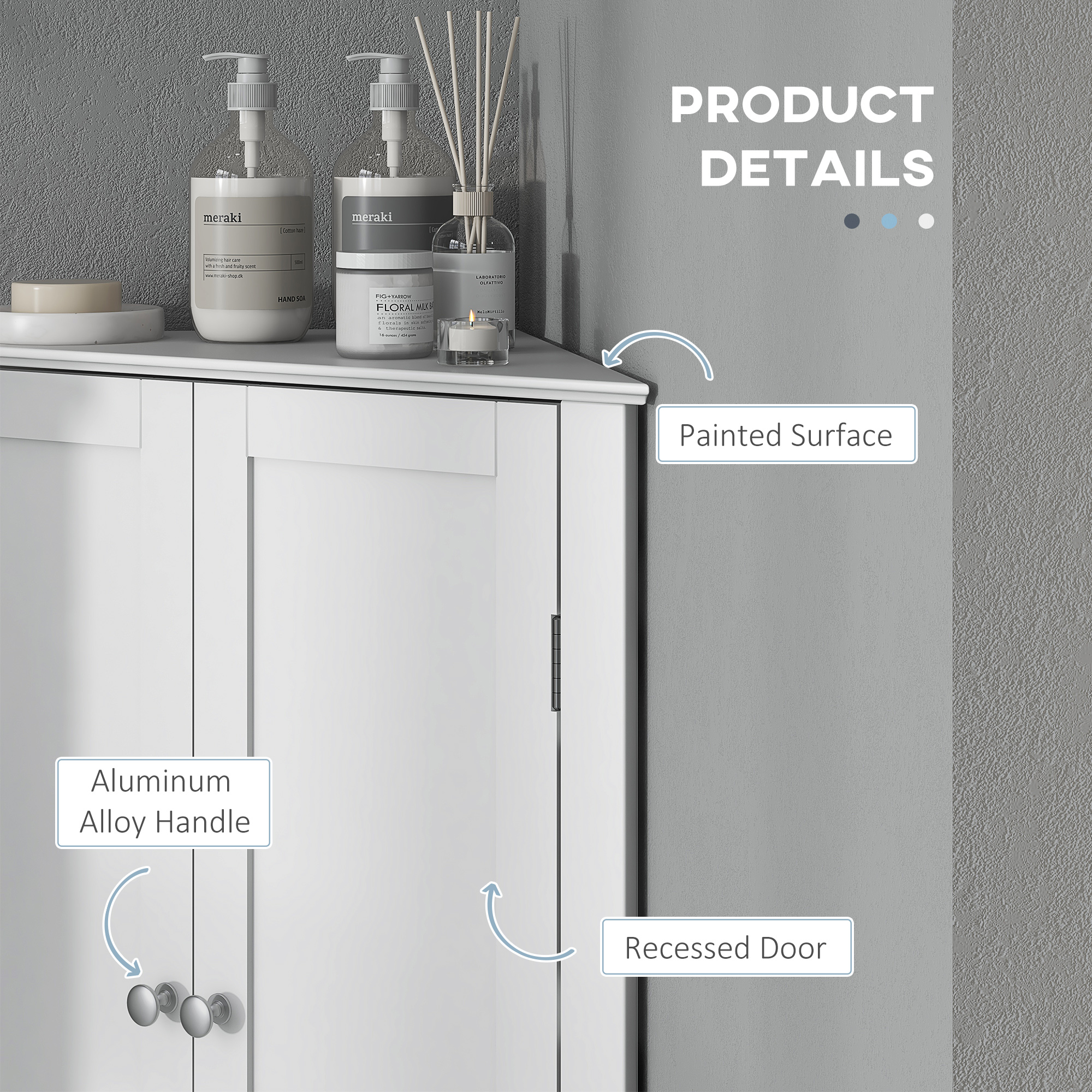 Modern Bathroom Storage Cabinet, Corner Cabinet with Doors, Bathroom Cabinet with Adjustable Shelf and Recessed Door, White - Image 5