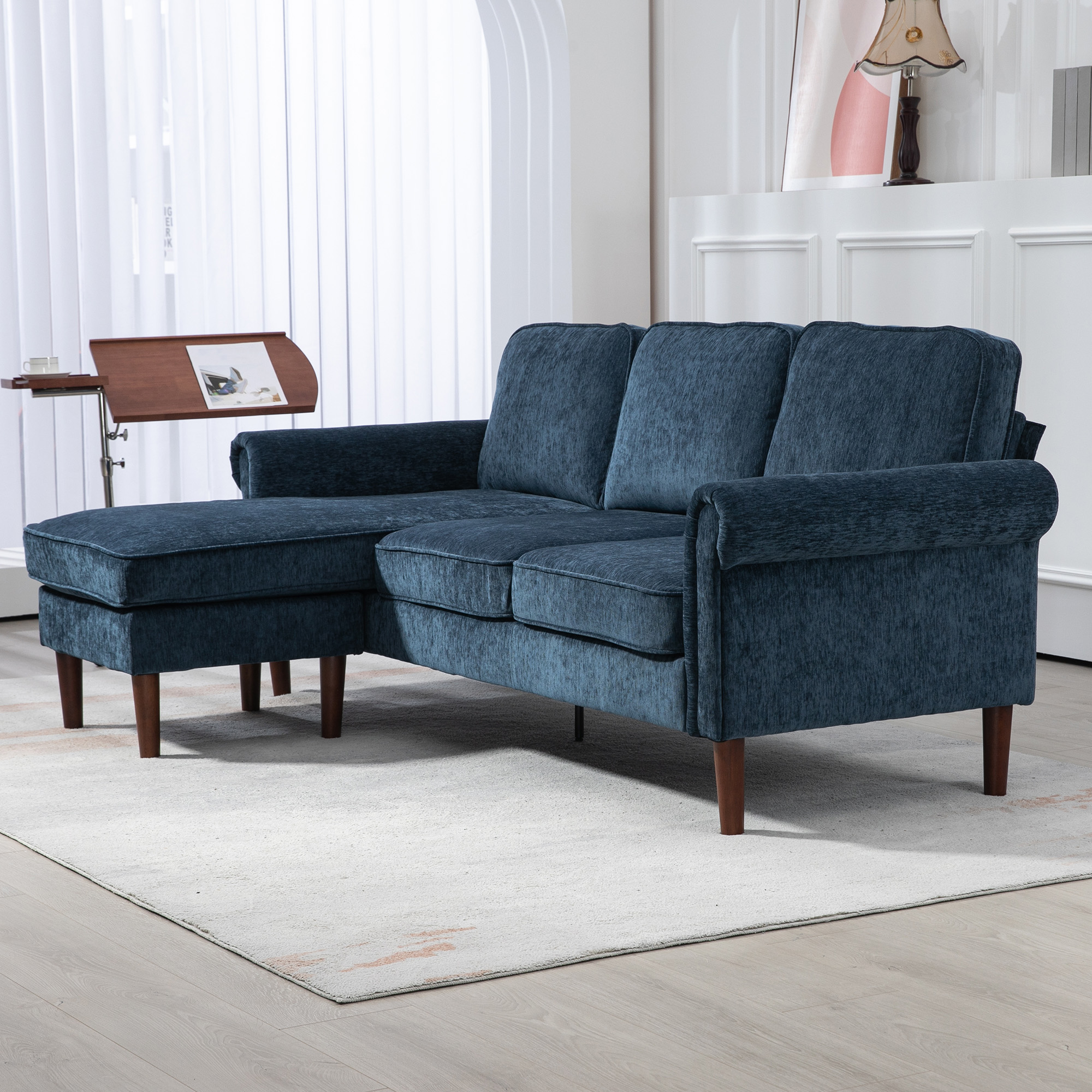 L Shape Sofa, Modern Sectional Couch with Changeable Chaise Lounge, Wooden Legs, Corner Sofa for Living Room, Dark Blue - Image 6
