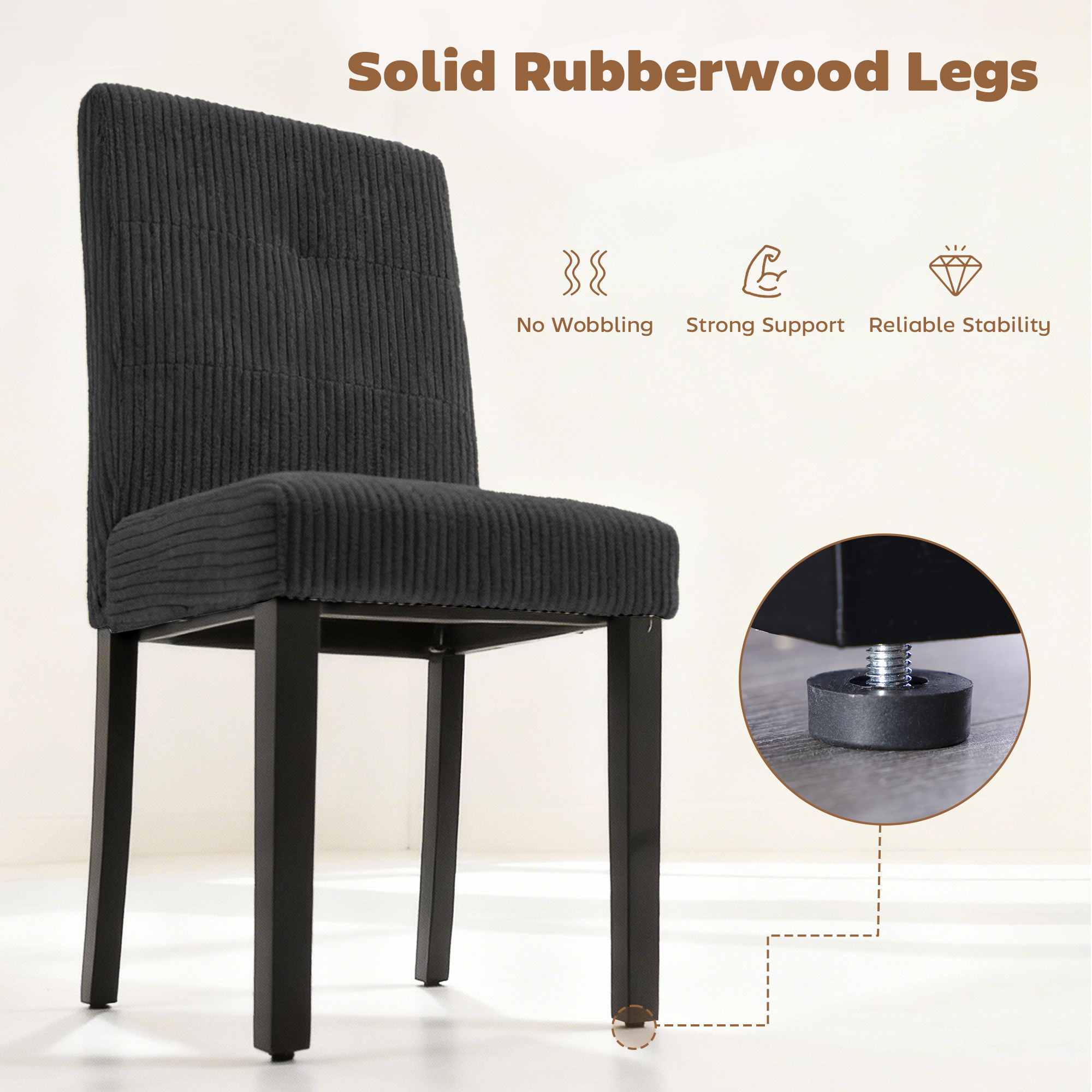 Modern Dining Chairs Set of 4, Kitchen Chairs with Rubberwood Legs and Padded Seat, Black - Image 4