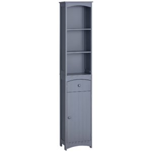 Bathroom Storage Cabinet, Tall Linen Tower with 3-Tier Shelves and Drawer and Door, Grey