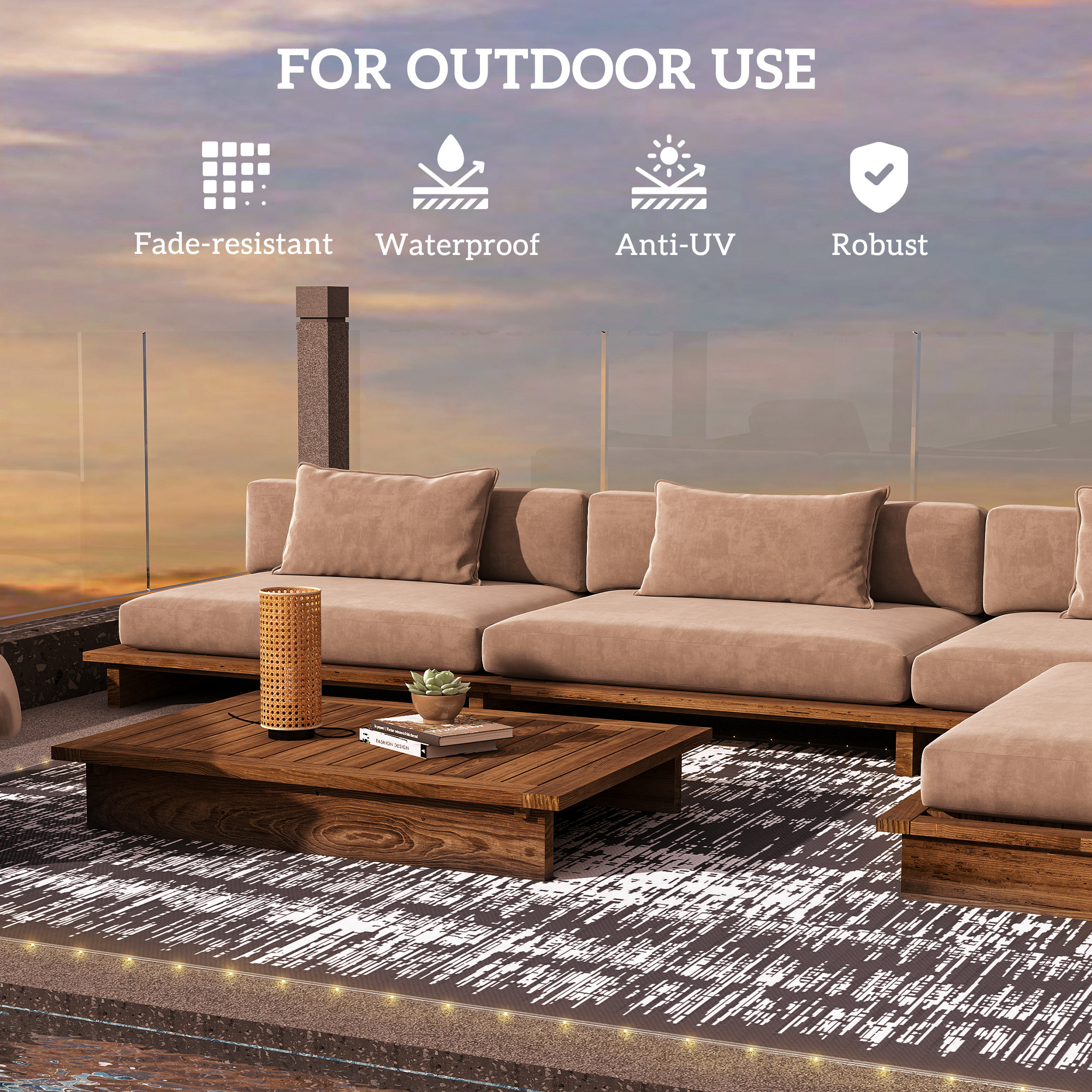 Outdoor Rug Carpet Waterproof Camping with LED Lights, Carry Bag & Stakes, 12' x 9' - Image 4