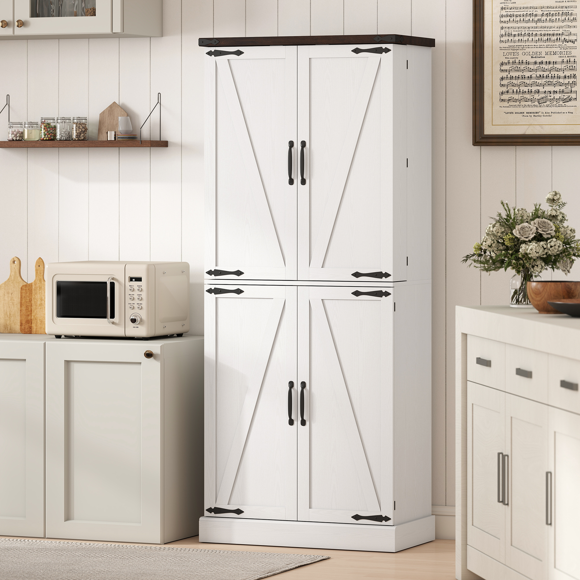 72" Tall Kitchen Pantry Cabinet, Farmhouse Storage Cabinet with 8 Door Racks and Adjustable Shelves, White - Image 5
