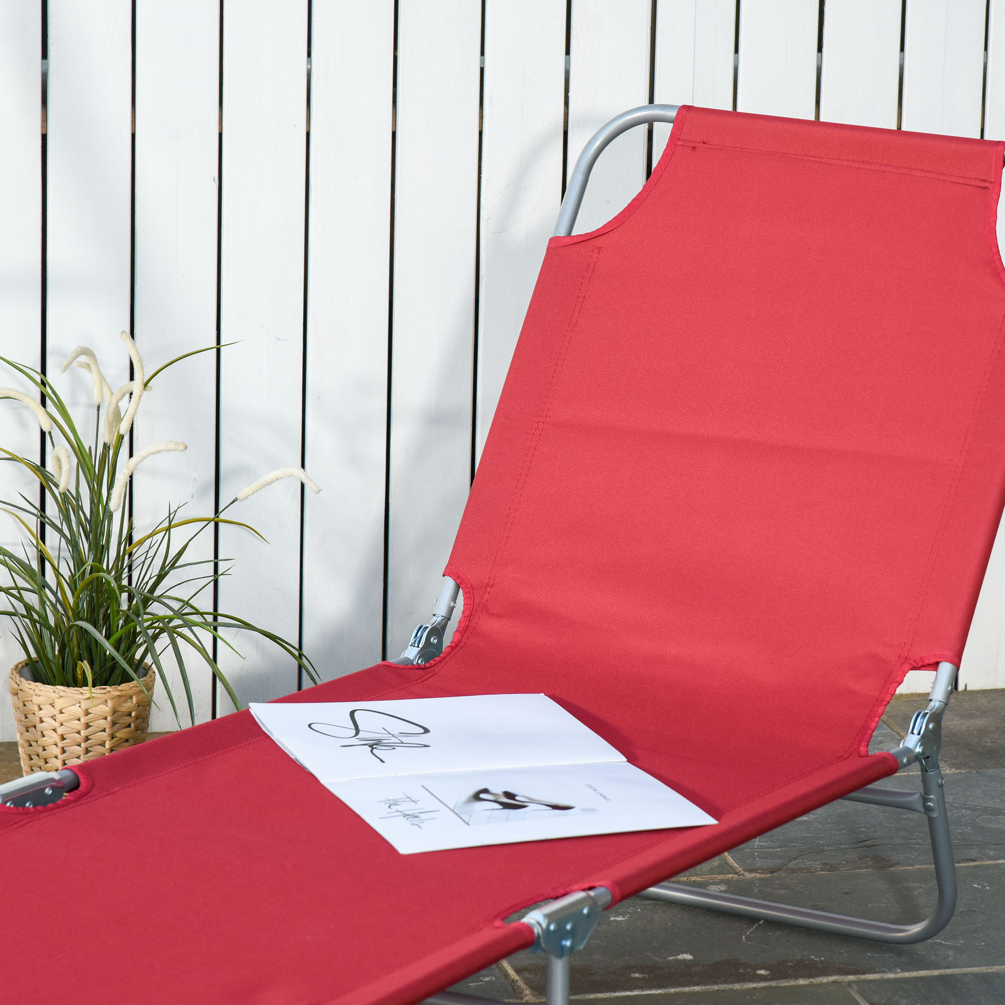 Outdoor Folding Chaise Lounge, Reclining Lounge Chair with Adjustable Backrest and Breathable Mesh Fabric, Wine Red - Image 5