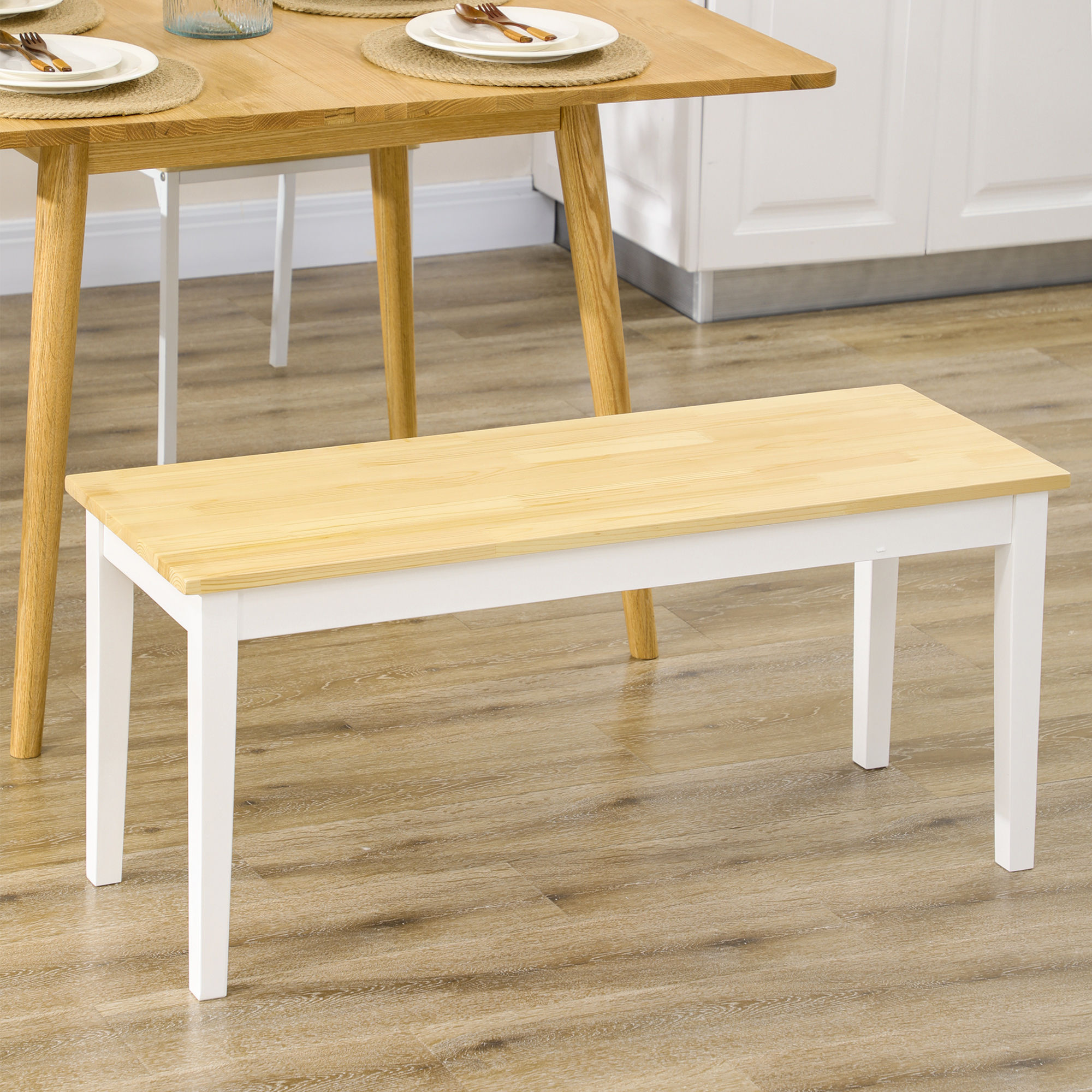 40" Wood Dining Bench for 2 People, Wooden Bench Seat for Kitchen, Dining Room, Entryway, Natural - Image 5