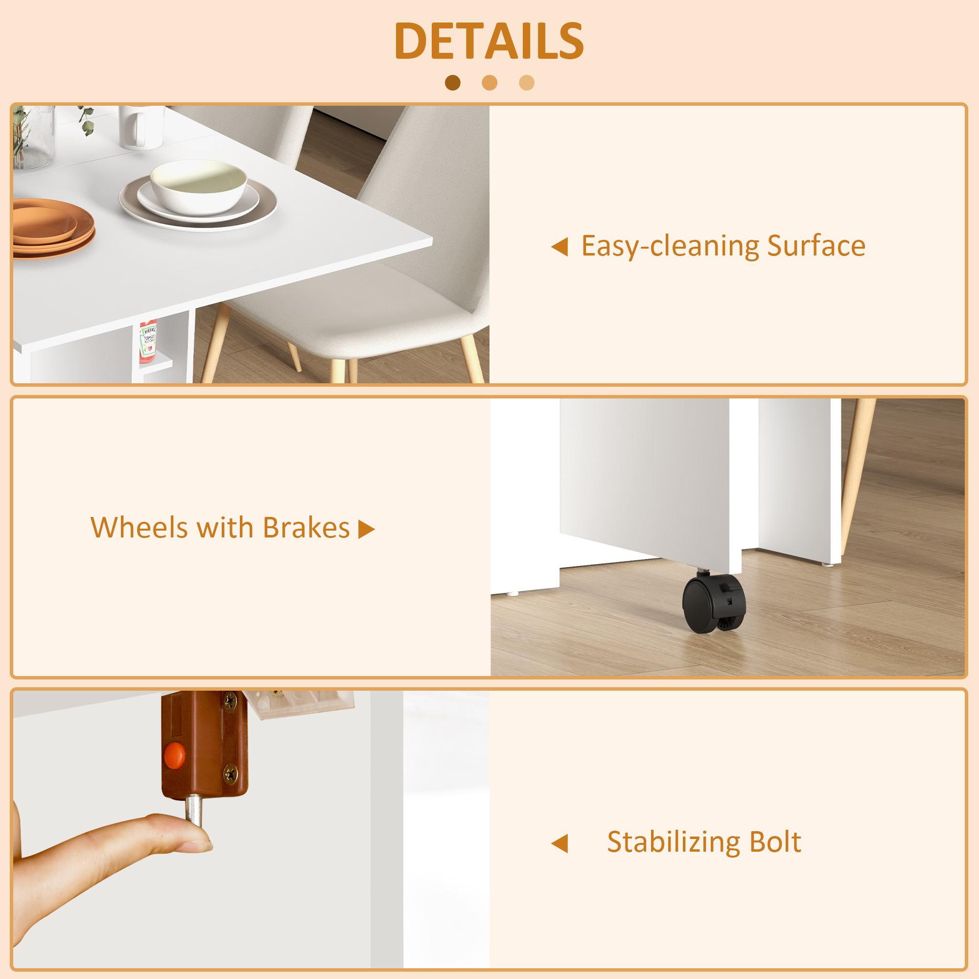 Folding Dining Table, 55" Drop Leaf Table for Small Spaces, Foldable Table with Storage Shelves for Kitchen, Dining Room, White - Image 3