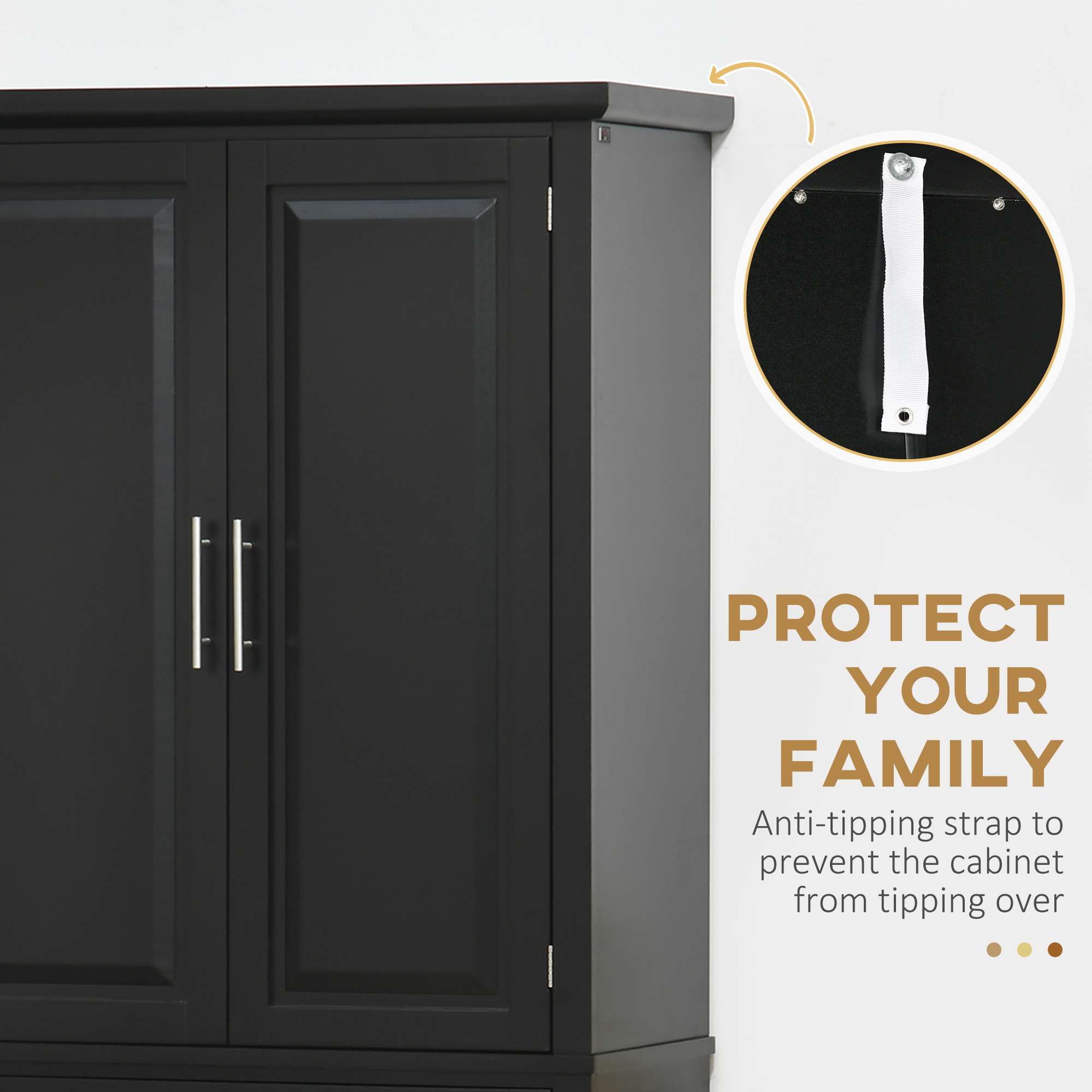72" Kitchen Pantry Cabinet, Freestanding Storage Cabinet, 4-Door Cabinet with Drawer and Adjustable Shelves, Black - Image 4