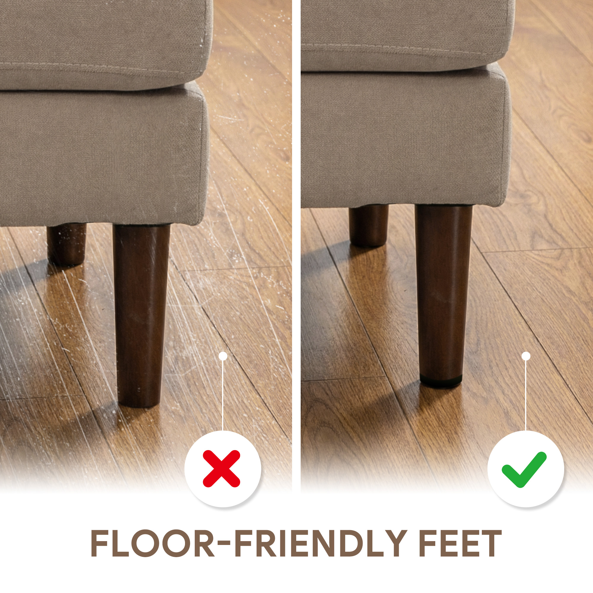 U Shape Couch with Double Chaise Lounge, Modern 4 Seater Sofa with Wooden Legs, Fabric Sofa for Living Room, Beige - Image 5