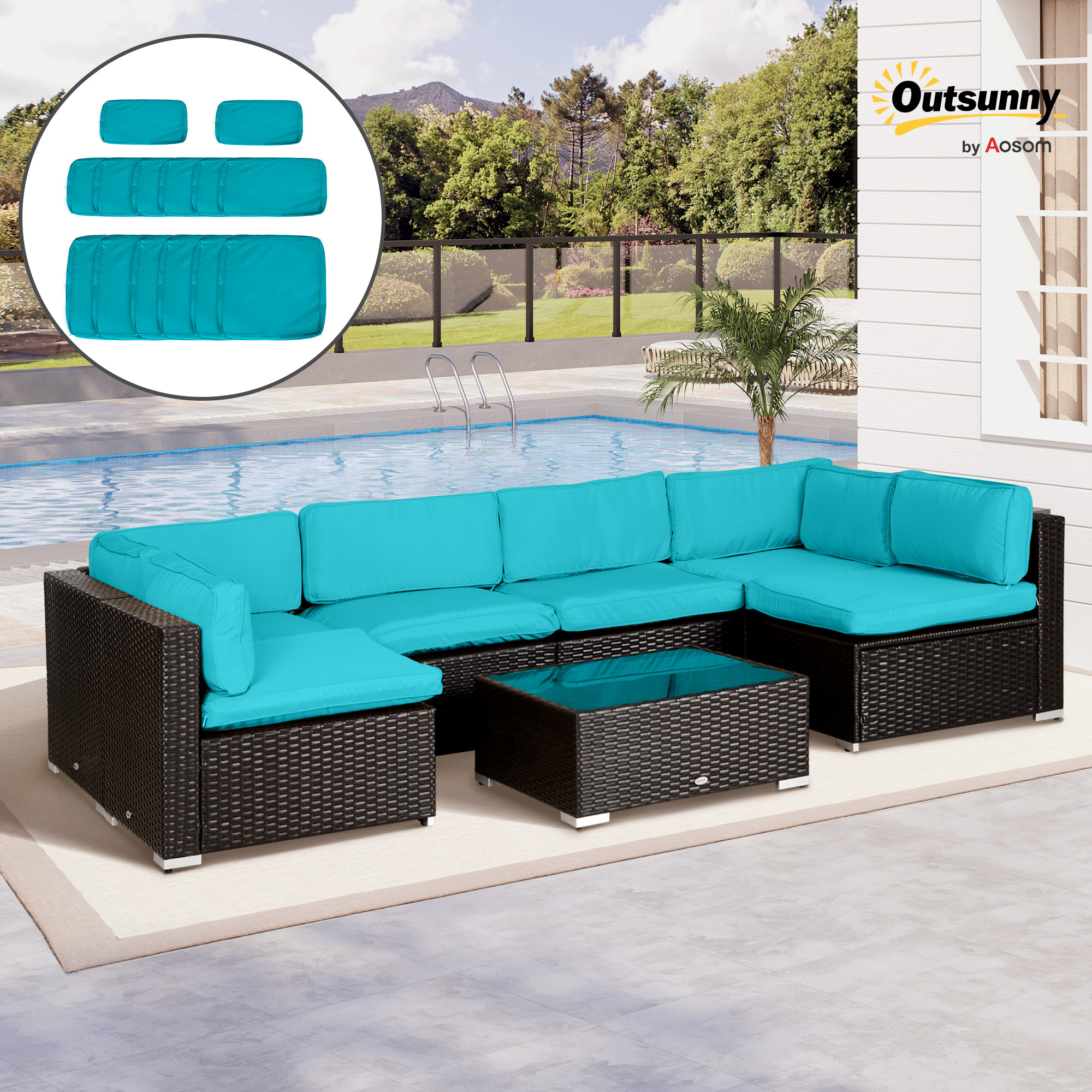 Outdoor 14pc Patio Rattan Sofa Set Cushion Polyester Cover Replacement Set - No Cushion Included Light Blue - Image 5