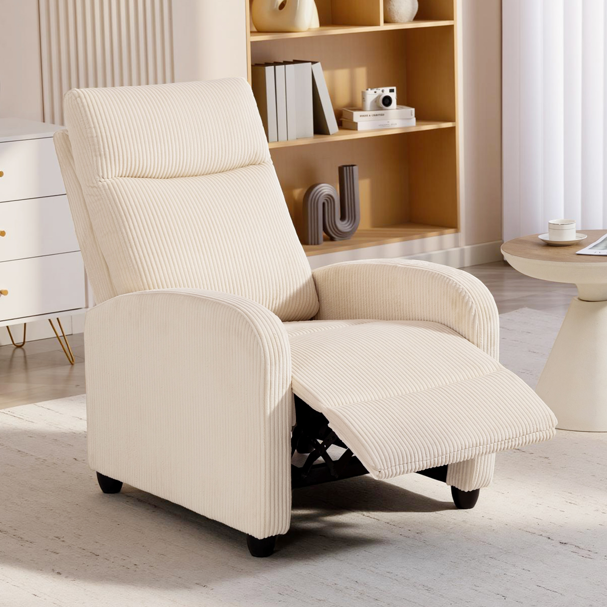 Fabric Recliner Chair Manual Home Theater Seating Single Reclining Sofa Chair with Padded Seat for Living Room, Beige - Image 6