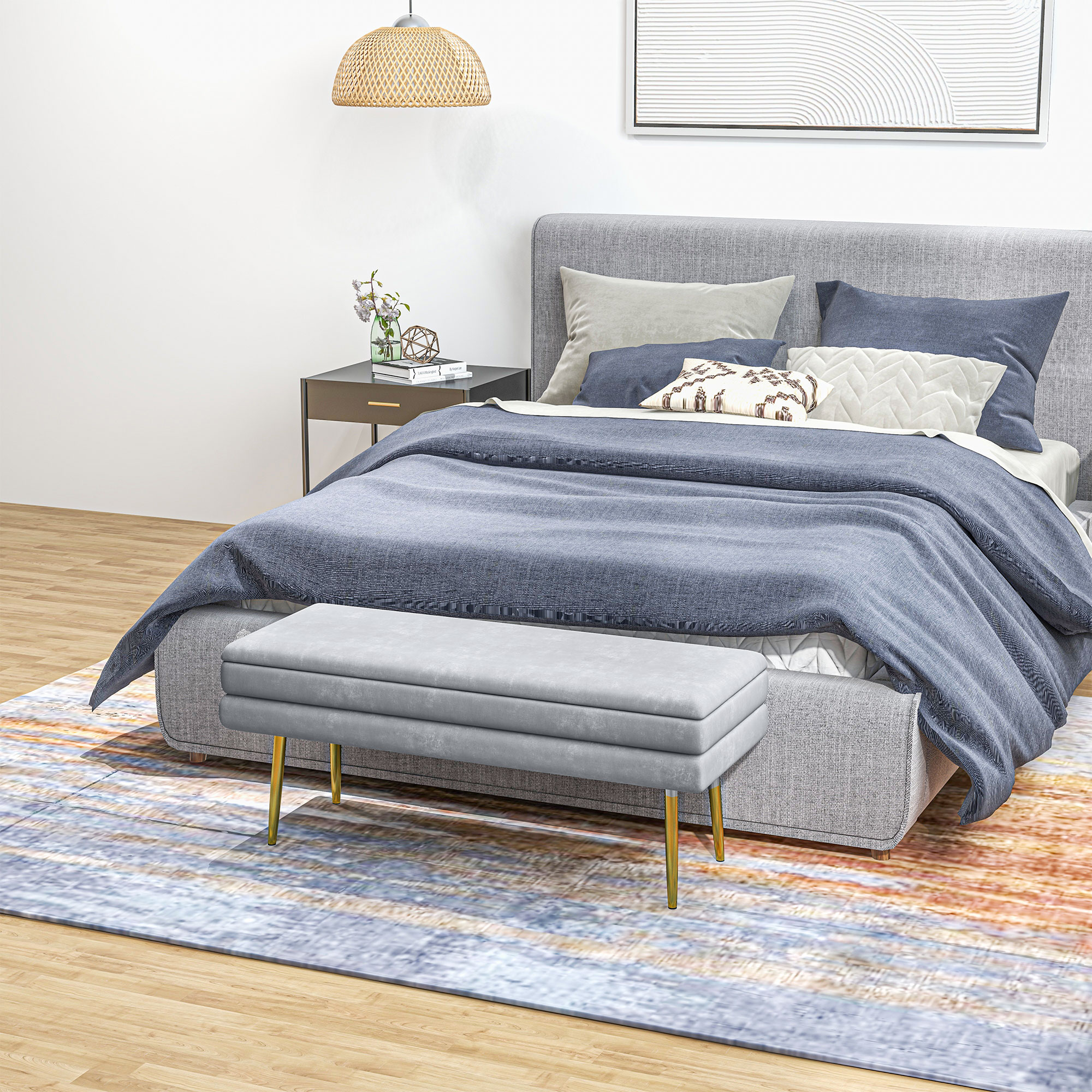 39" Storage Ottoman, Velvet End of Bed Bench with Steel Legs, Foot Stool with Storage for Bedroom, Living Room - Image 5