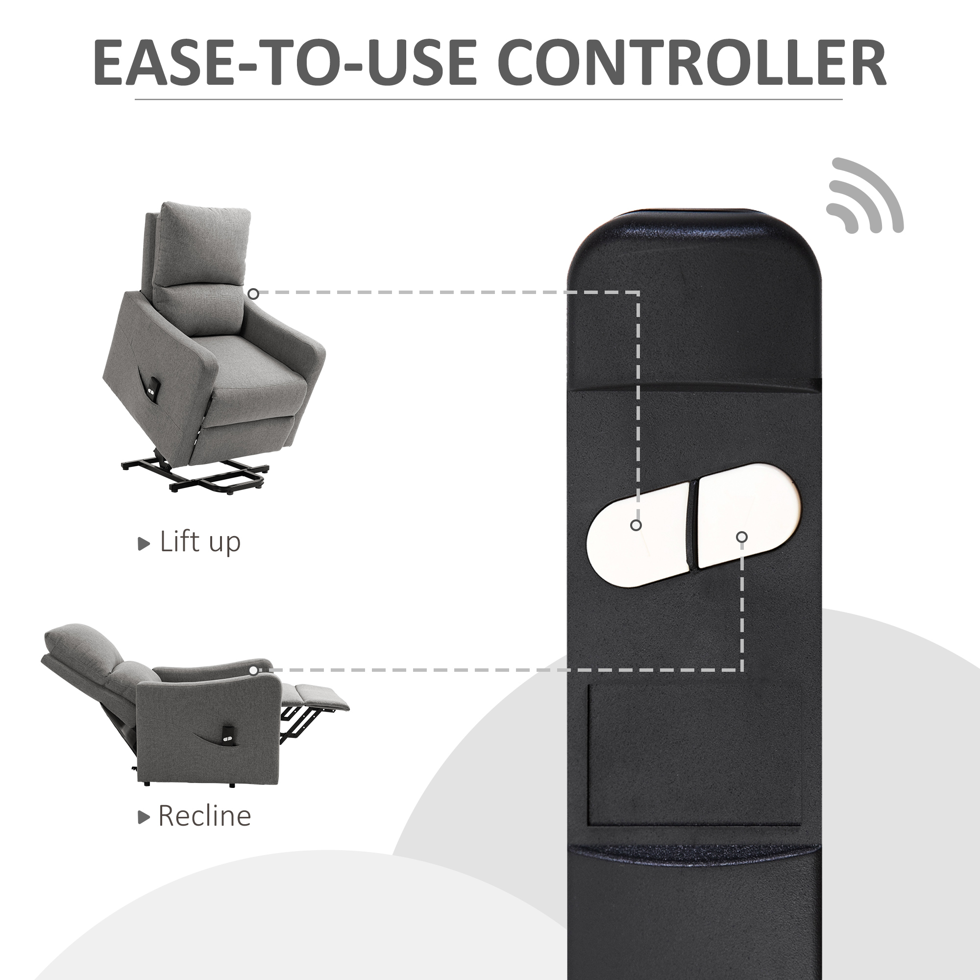 Electric Lift Recliner Chair Rising Power Chaise Lounge Fabric Sofa with Remote Control & Side Pocket for Living Room - Image 5