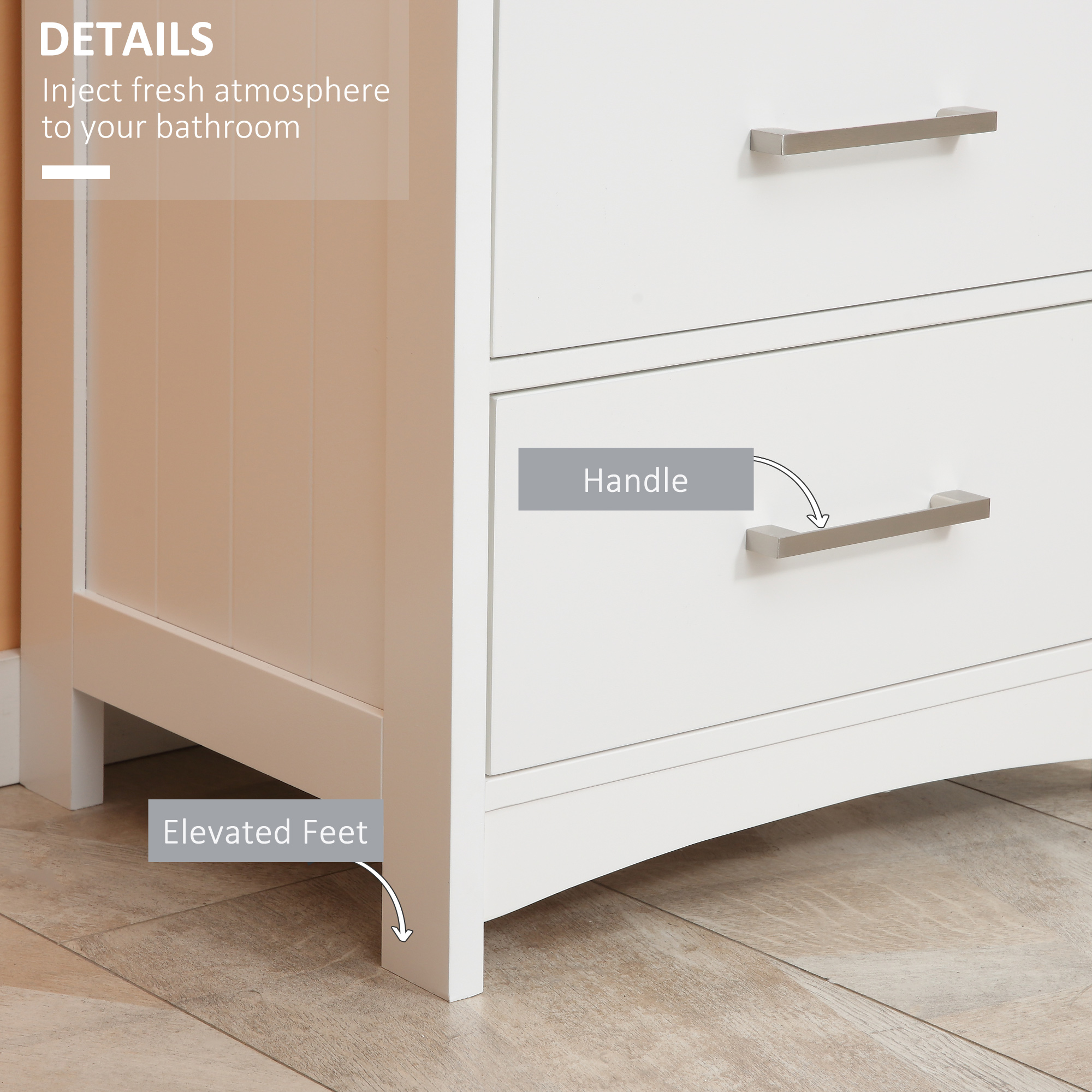 Small Bathroom Storage Cabinet, Floor Cabinet with 3 Drawers and Open Component, Narrow Bathroom Cabinet, White - Image 3