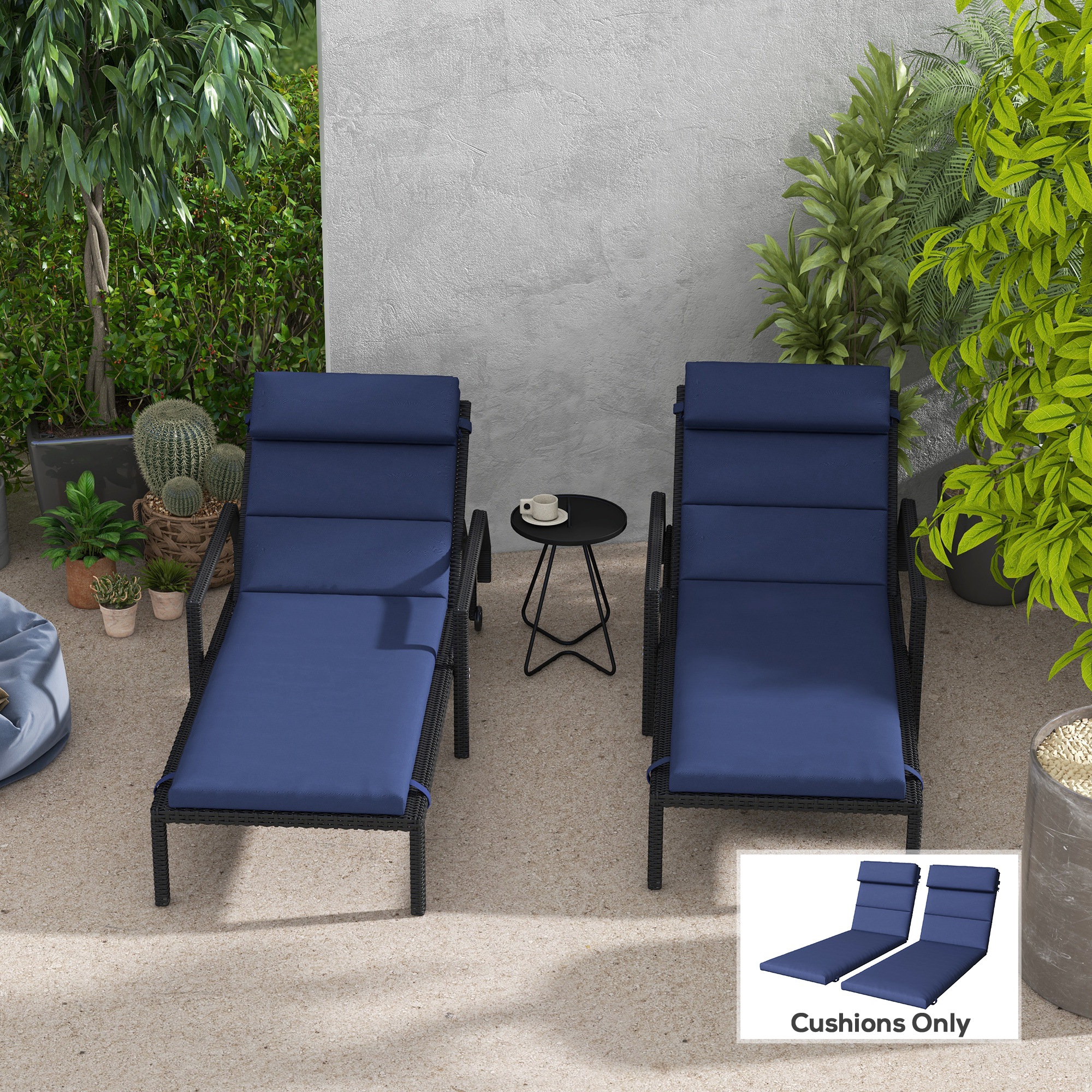 Patio Chaise Lounge Chair Cushions Replacement Sun Lounger Pads with Headrest and Ties, Set of 2, Dark Blue - Image 6