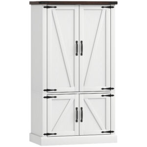 53.5" Pantry Cabinet, Kitchen Storage Cabinet with Adjustable Shelves, 6 Door Spice Racks for Dining Room, White