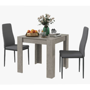Dining Table Set for 2, Square Kitchen Table and Chairs, Dining Room Table and PU Leather Upholstered Chairs, Grey