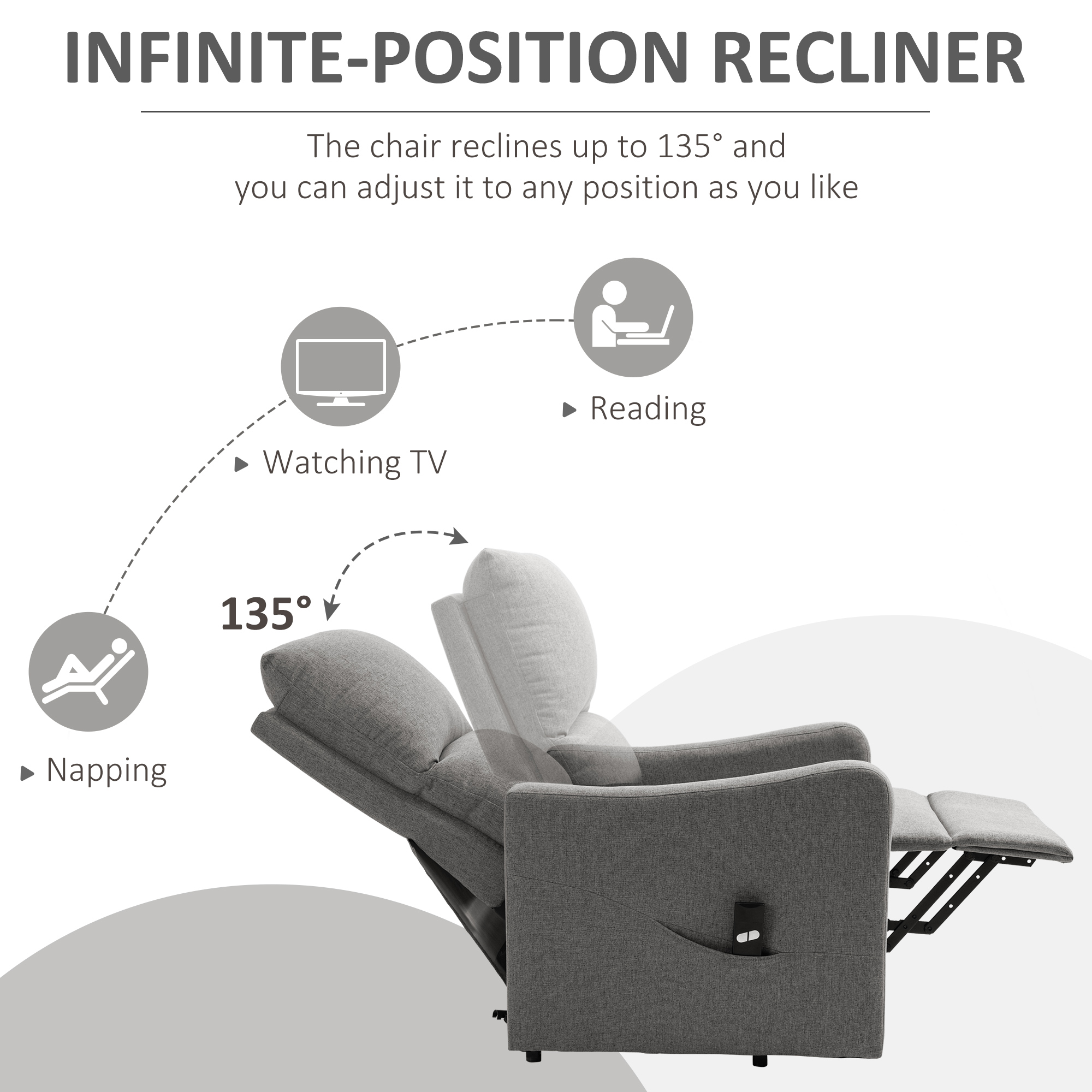 Electric Lift Recliner Chair Rising Power Chaise Lounge Fabric Sofa with Remote Control & Side Pocket for Living Room - Image 3