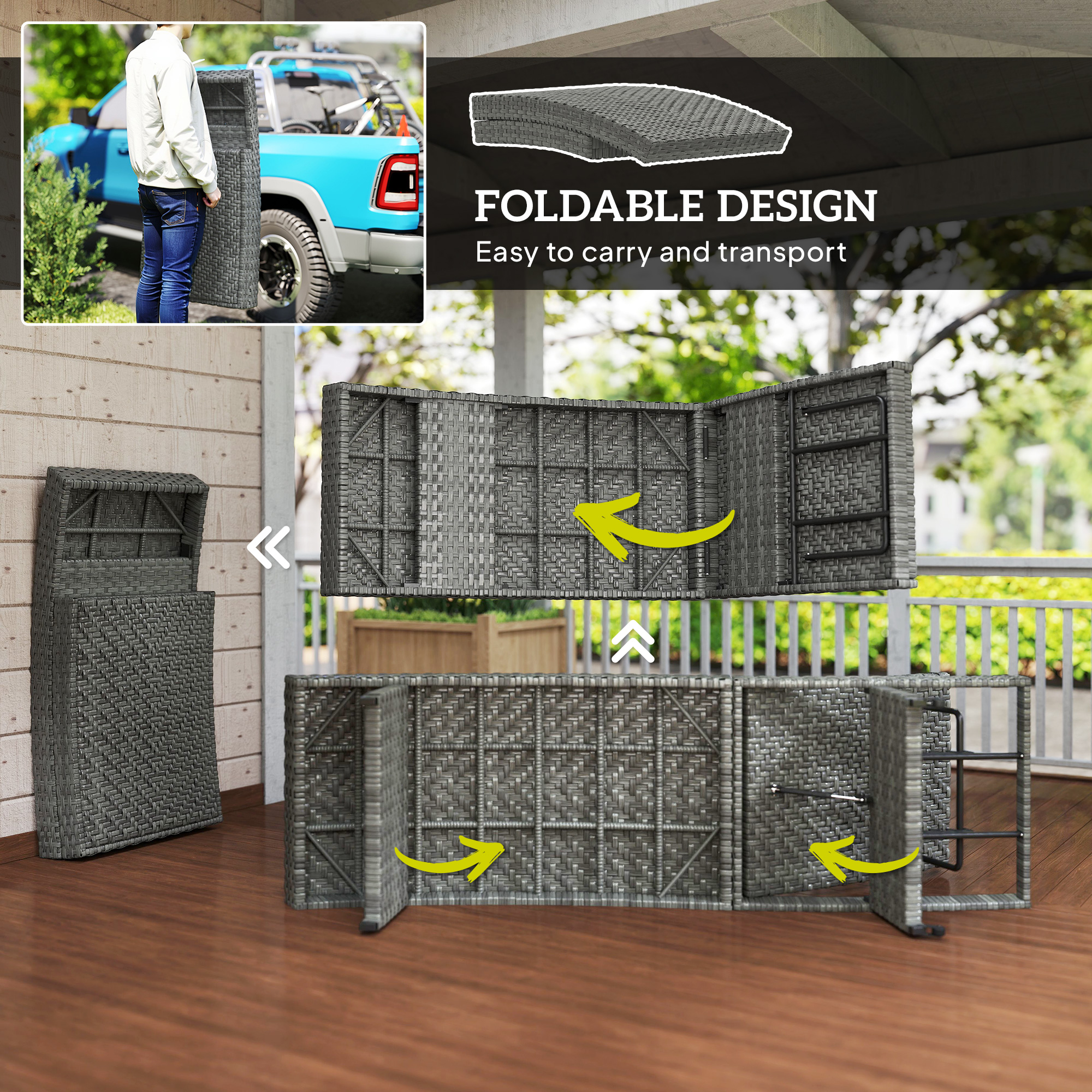 Patio Lounger, Folding Wicker Outdoor Chaise Lounge with 4-Level Adjustable Backrest, Grey - Image 4