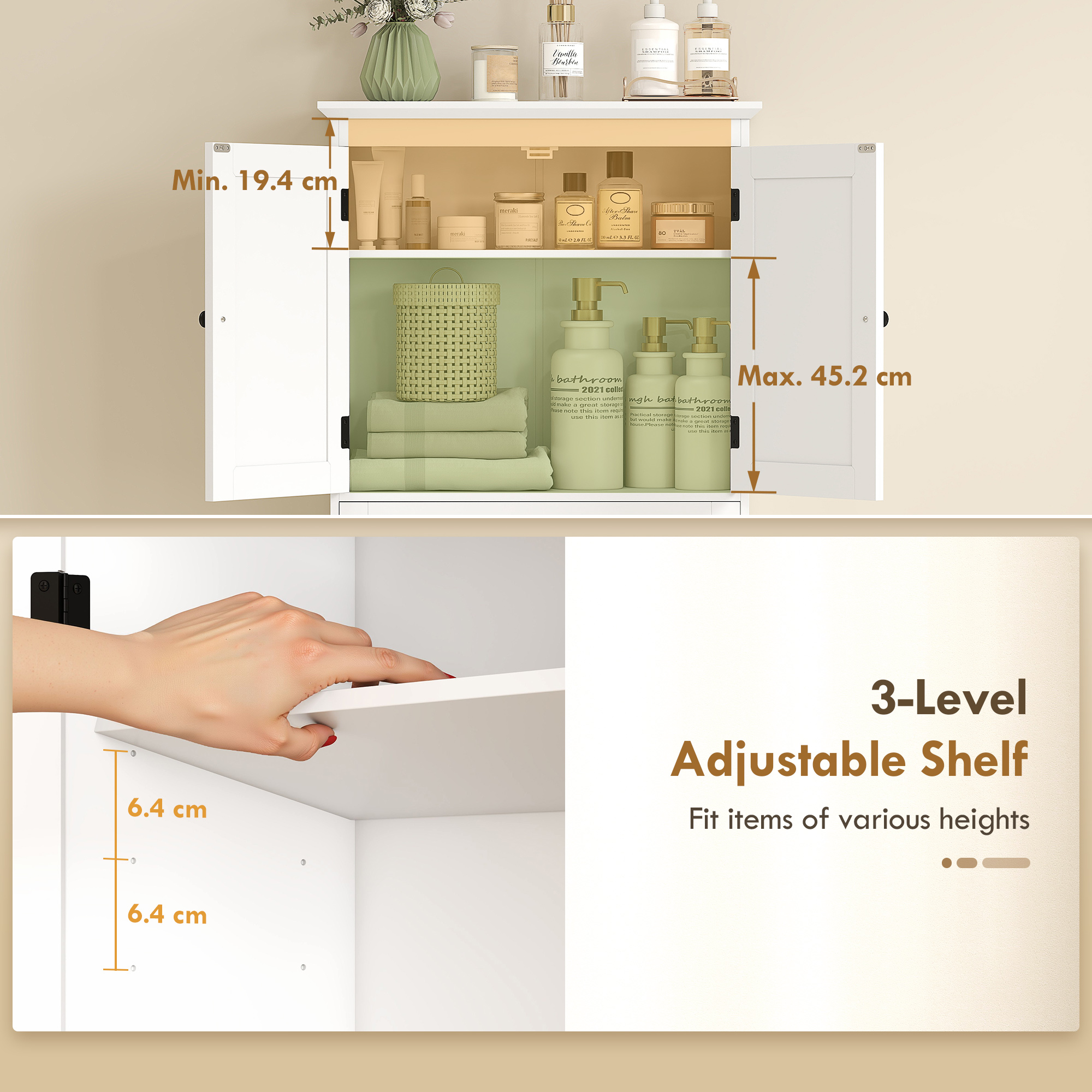 Over The Toilet Storage, Modern Bathroom Cabinet Over Toilet with Drawer, Cabinet and Adjustable Shelf, White - Image 3
